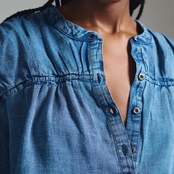 Pilcro Chambray Blue Button Down Shirt - Picture 2 of 6